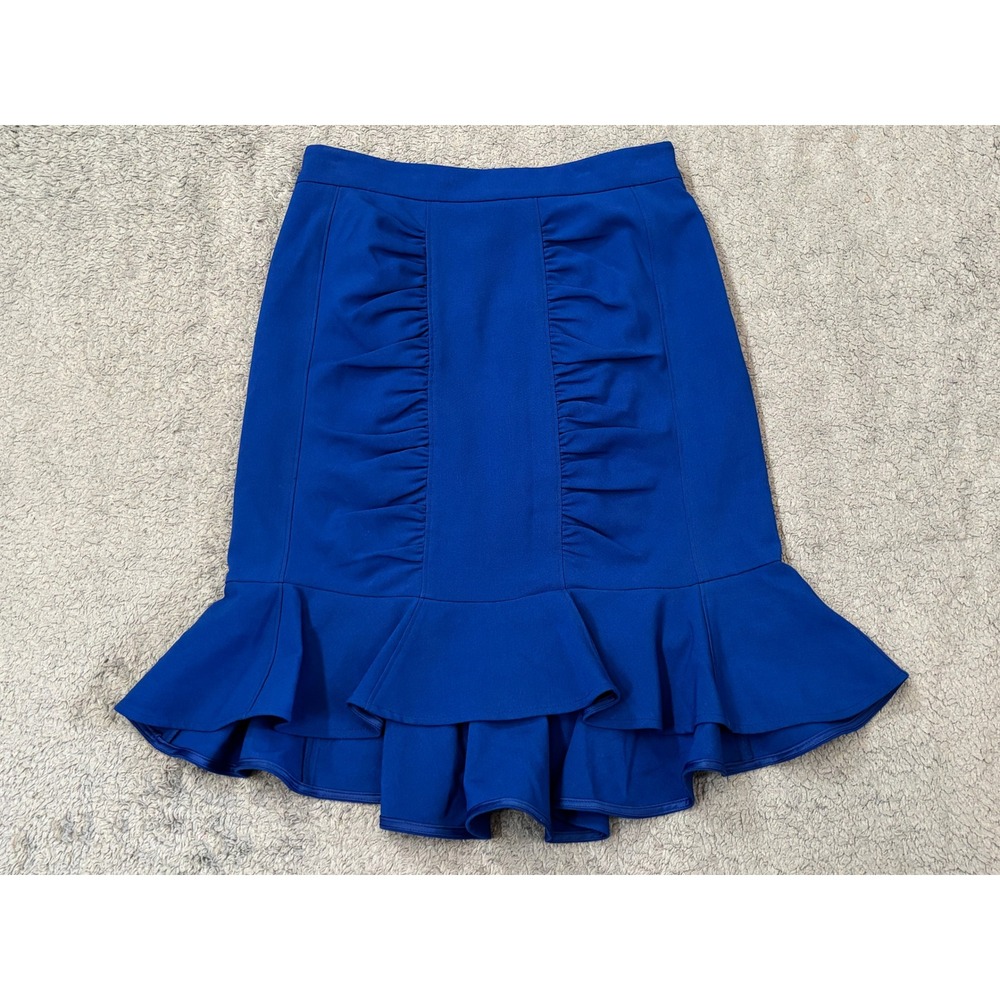 HD in Paris Anthropologie Cobalt Blue Ruched Ruffle Hem Skirt Size 0 US 32 EU
